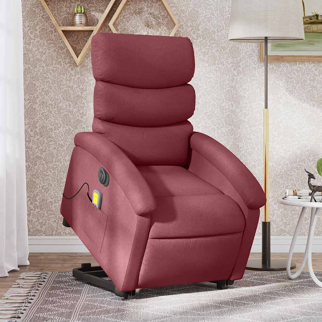 Vetonek Sillón de masaje elevable eléctrico tela rojo tinto