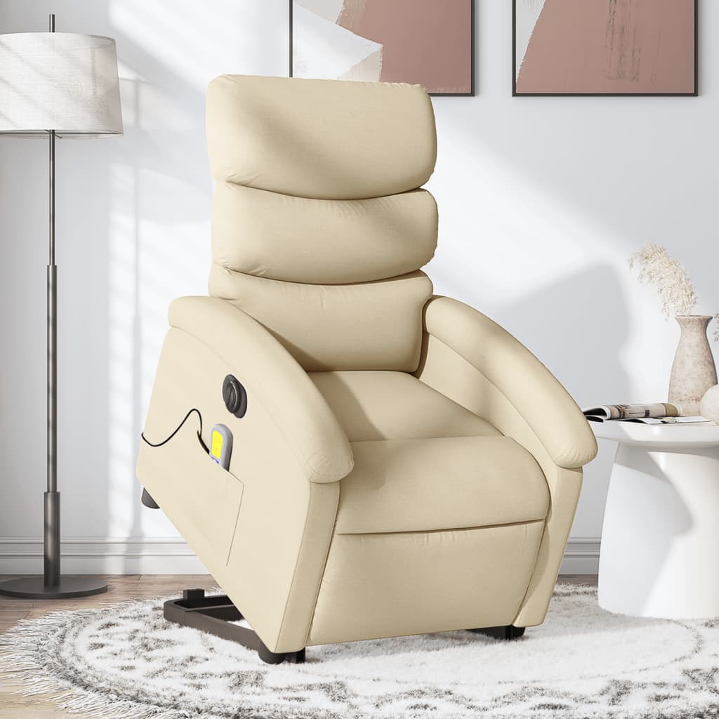 Vetonek Sillón de masaje eléctrico reclinable elevable tela crema