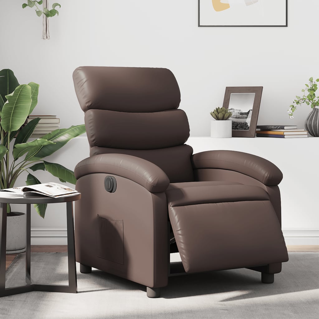 Vetonek Sillón reclinable eléctrico de cuero sintético marrón