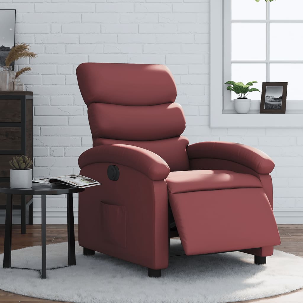 Vetonek Sillón reclinable eléctrico de cuero sintético rojo tinto