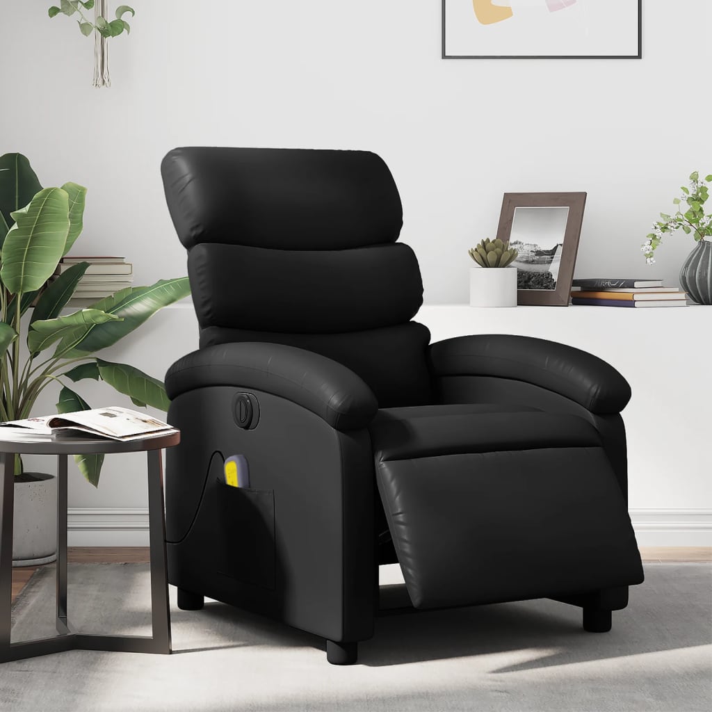 Vetonek Sillón de masaje reclinable eléctrico cuero sintético negro