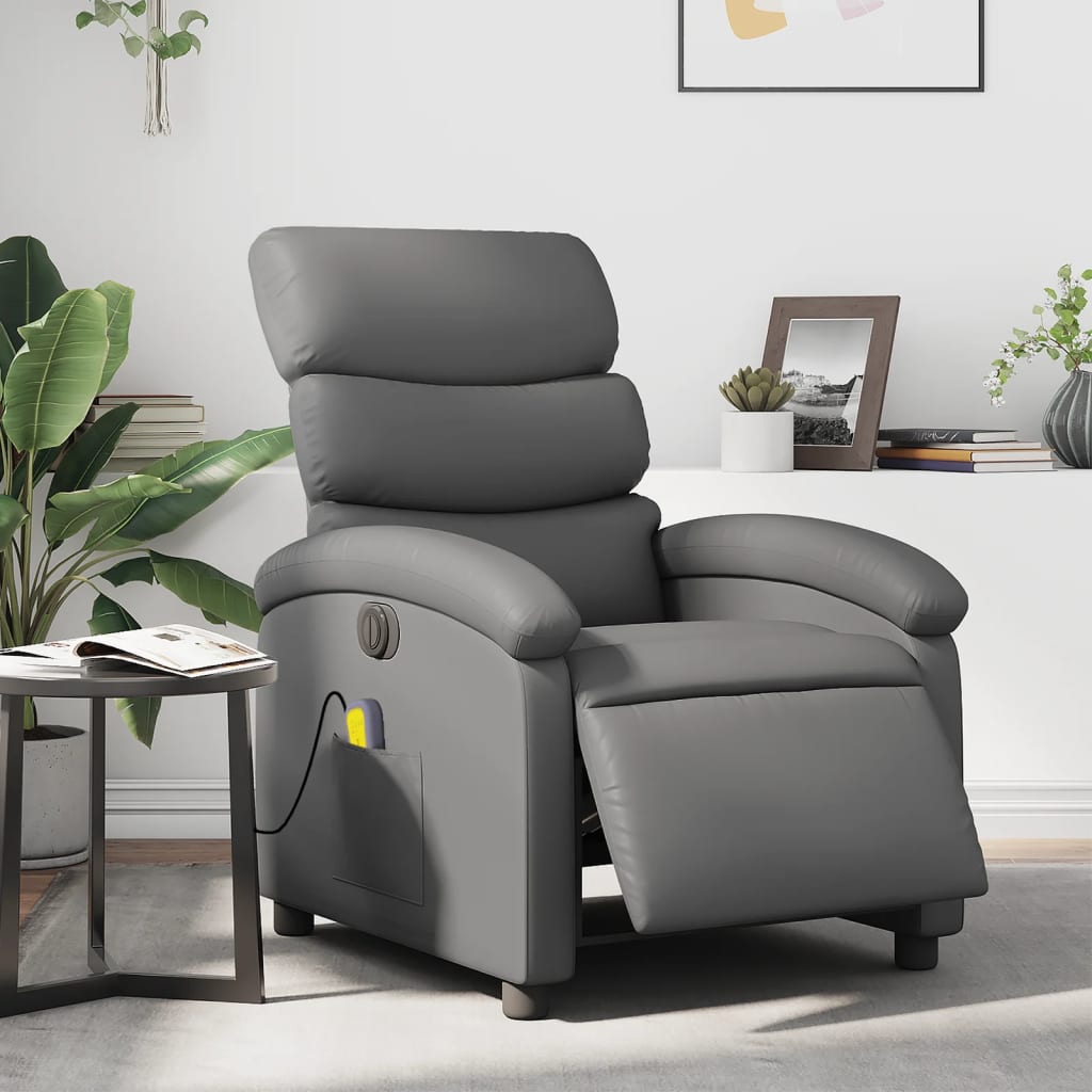 Vetonek Sillón de masaje reclinable eléctrico cuero sintético gris