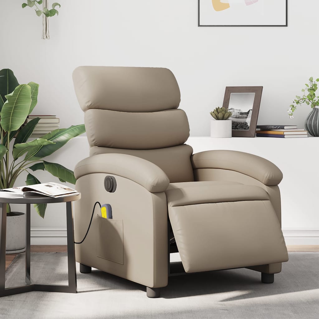 Vetonek Sillón reclinable de masaje eléctrico cuero sintético capuchino