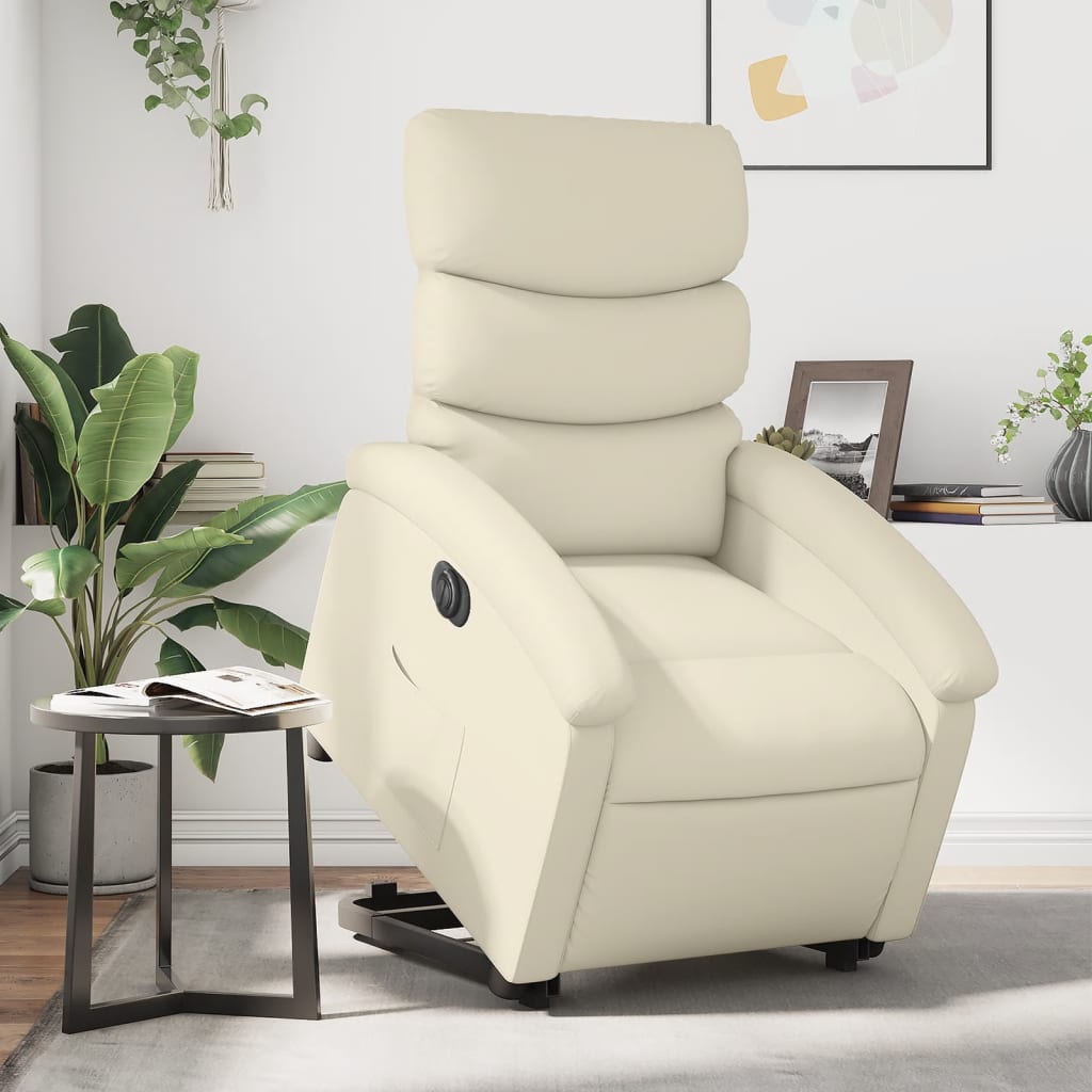 Vetonek Sillón reclinable elevable eléctrico de cuero sintético crema