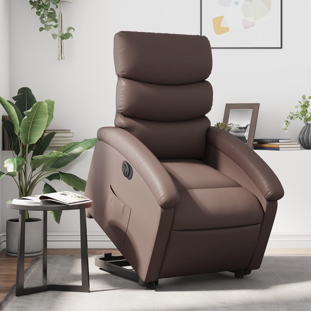 Vetonek Sillón reclinable elevable eléctrico de cuero sintético marrón