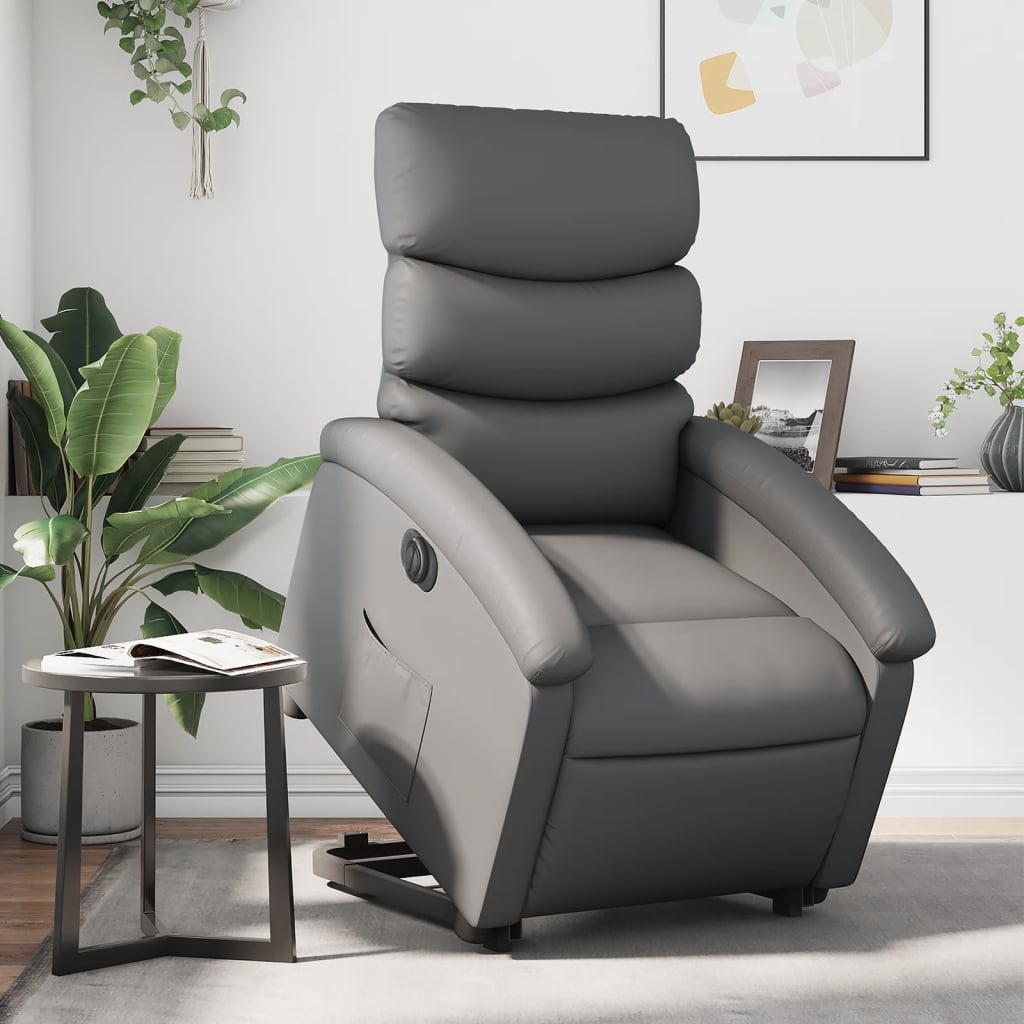 Vetonek Sillón reclinable elevable eléctrico de cuero sintético gris