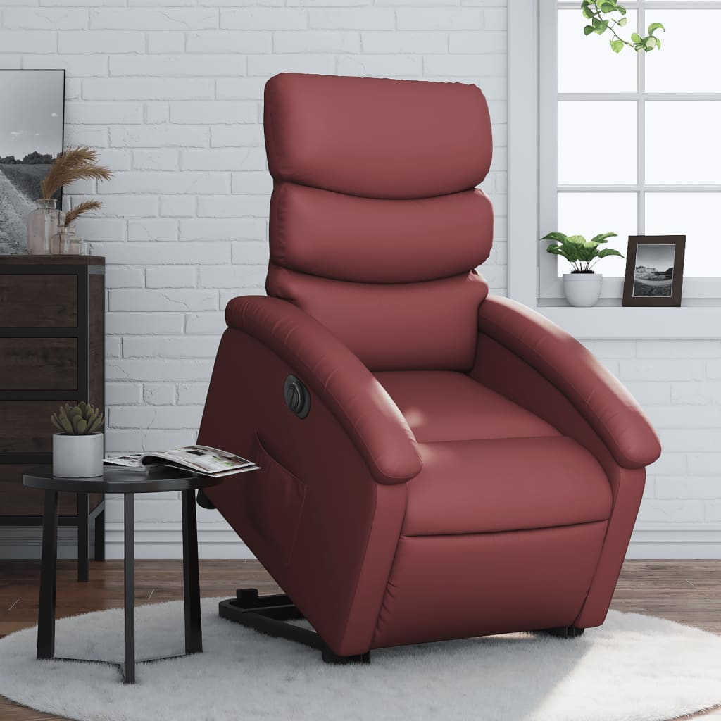 Vetonek Sillón elevable eléctrico cuero artificial rojo tinto