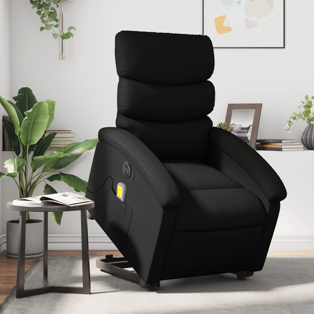 Vetonek Sillón de masaje elevable eléctrico cuero sintético negro