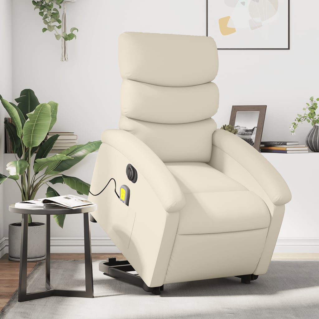 Vetonek Sillón de masaje elevable eléctrico cuero sintético crema