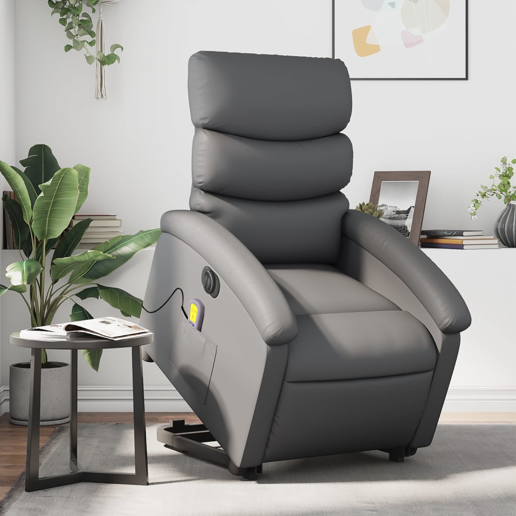 Vetonek Sillón de masaje elevable eléctrico cuero sintético gris