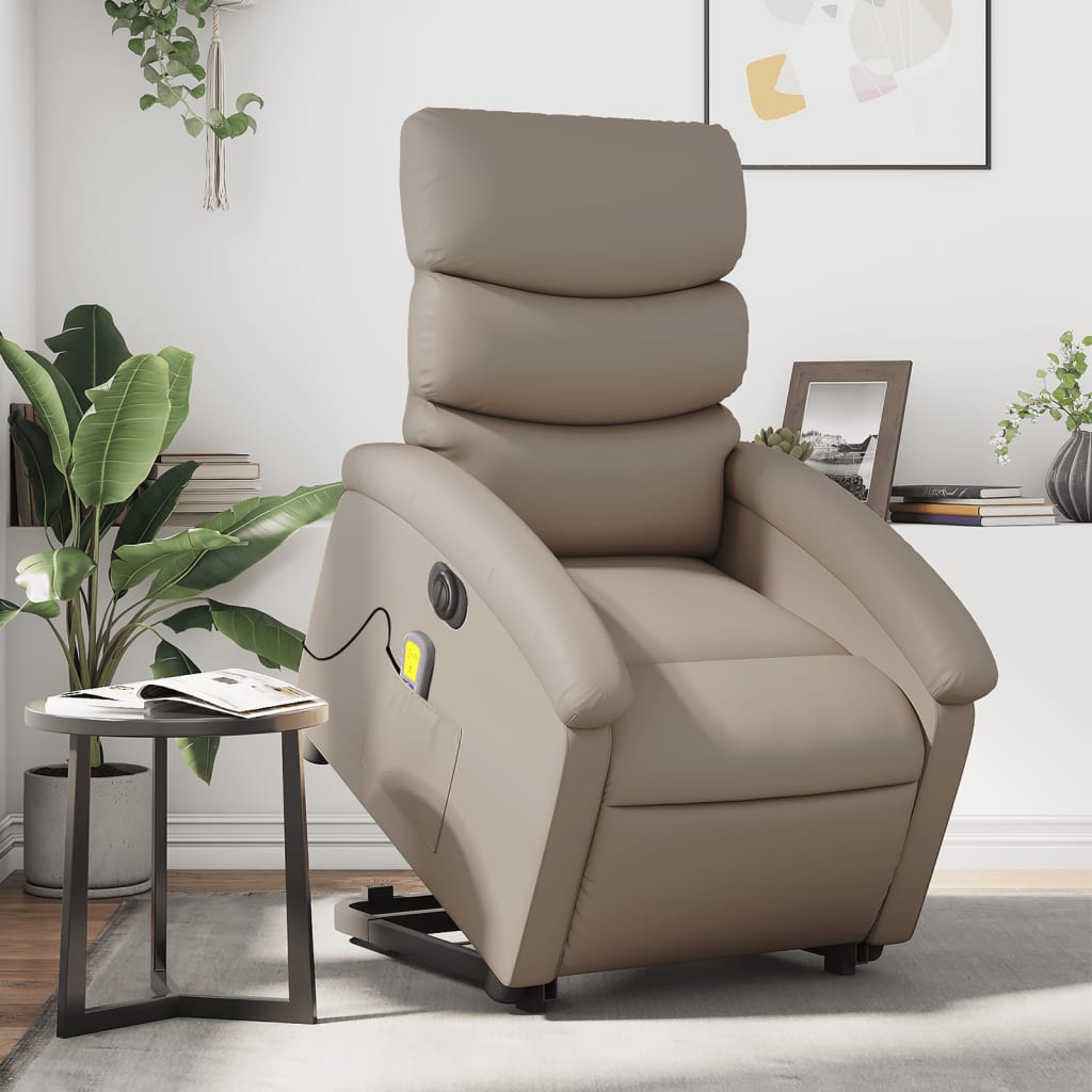 Vetonek Sillón reclinable de masaje eléctrico cuero sintético capuchino