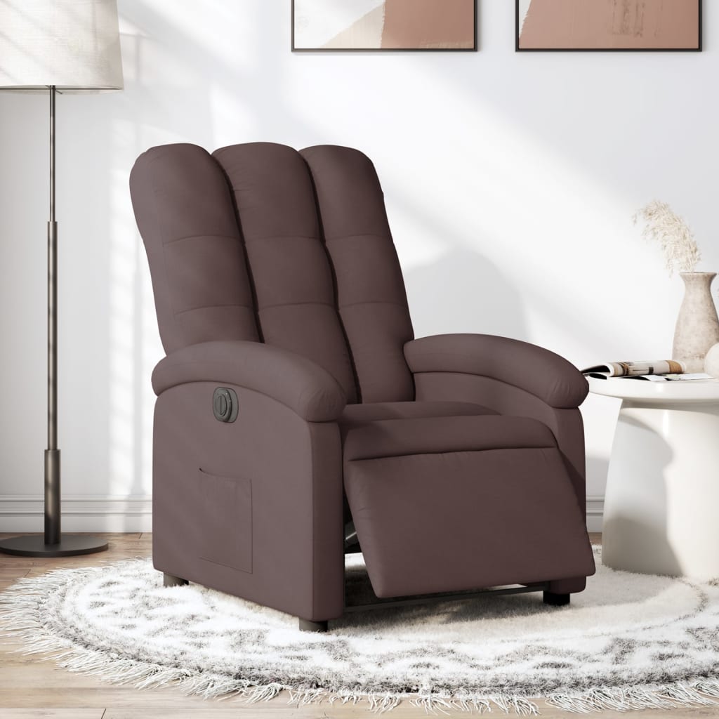 Vetonek Sillón reclinable eléctrico tela marrón oscuro