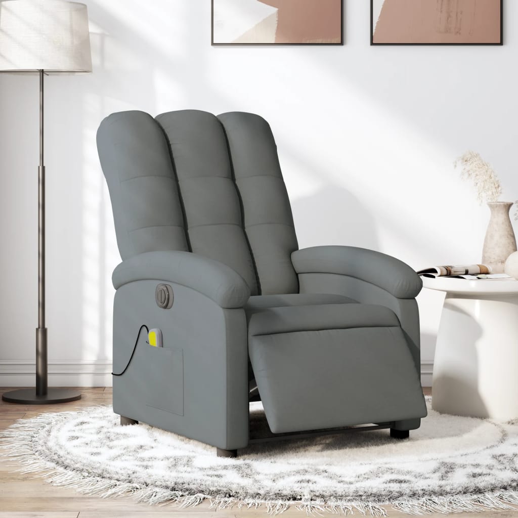 Vetonek Sillón reclinable de masaje eléctrico tela gris oscuro