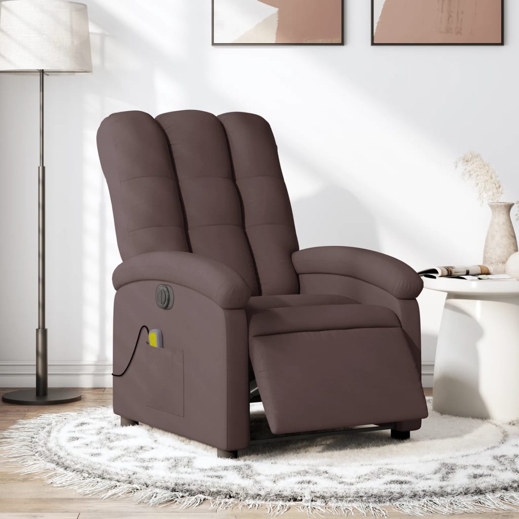 Vetonek Sillón reclinable de masaje eléctrico tela marrón oscuro