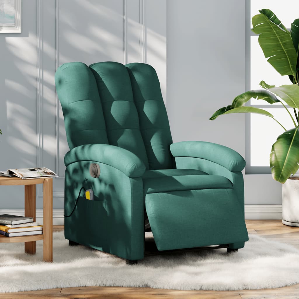 Vetonek Sillón reclinable de masaje eléctrico tela verde oscuro