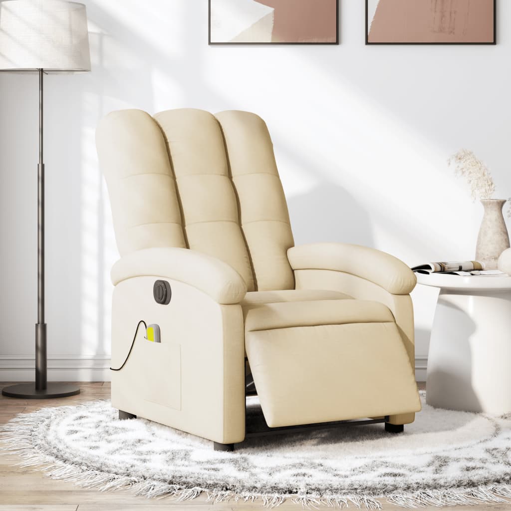 Vetonek Sillón reclinable de masaje eléctrico tela color crema