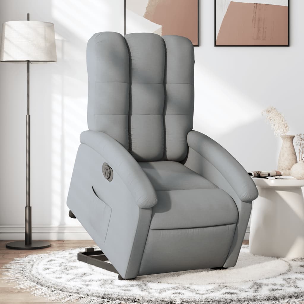 Vetonek Sillón eléctrico reclinable elevable de tela gris claro