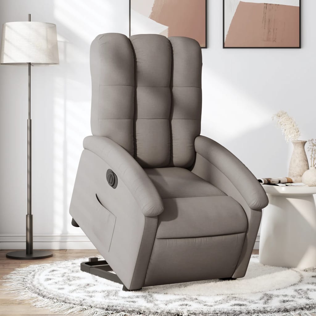 Vetonek Sillón eléctrico reclinable elevable de tela gris taupe