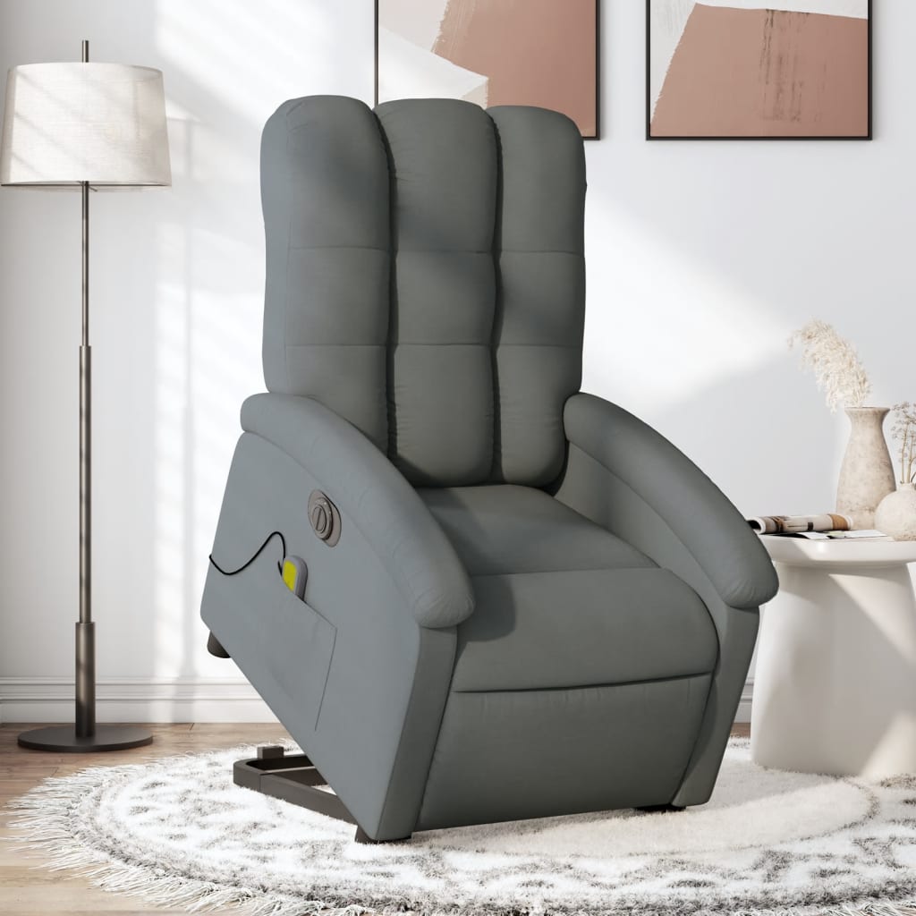 Vetonek Sillón de masaje eléctrico reclinable elevable tela gris oscuro