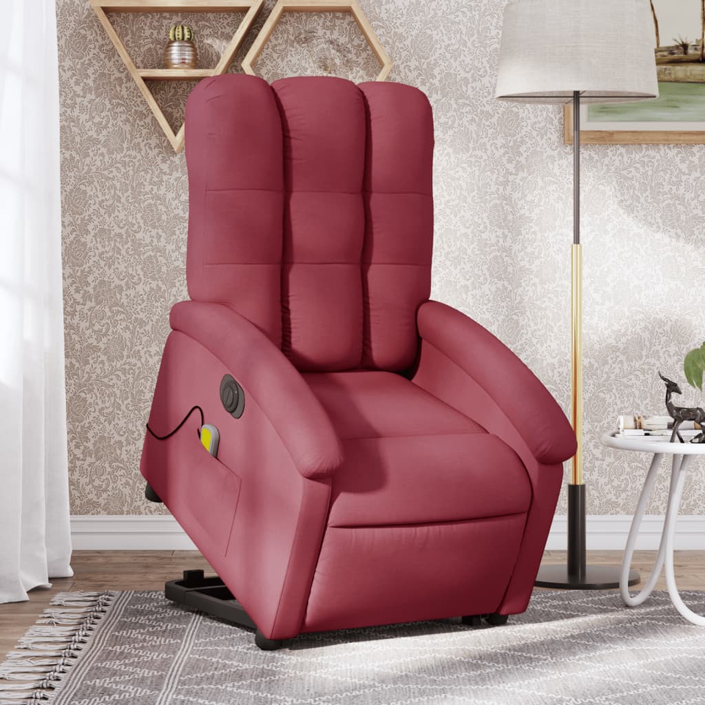 Vetonek Sillón de masaje elevable eléctrico tela rojo tinto