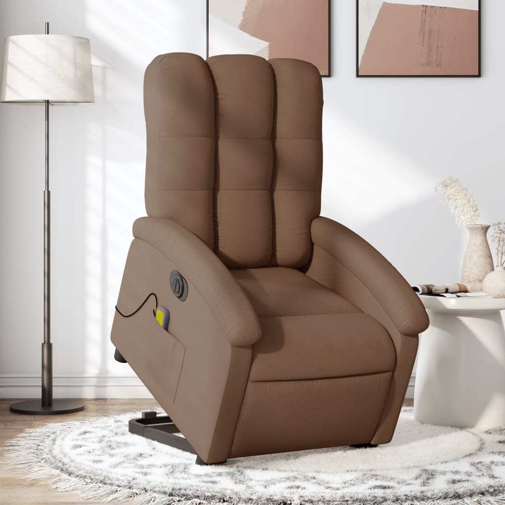 Vetonek Sillón de masaje eléctrico reclinable elevable tela marrón