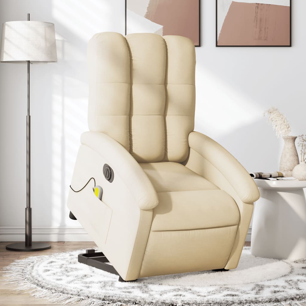 Vetonek Sillón de masaje eléctrico reclinable elevable tela crema