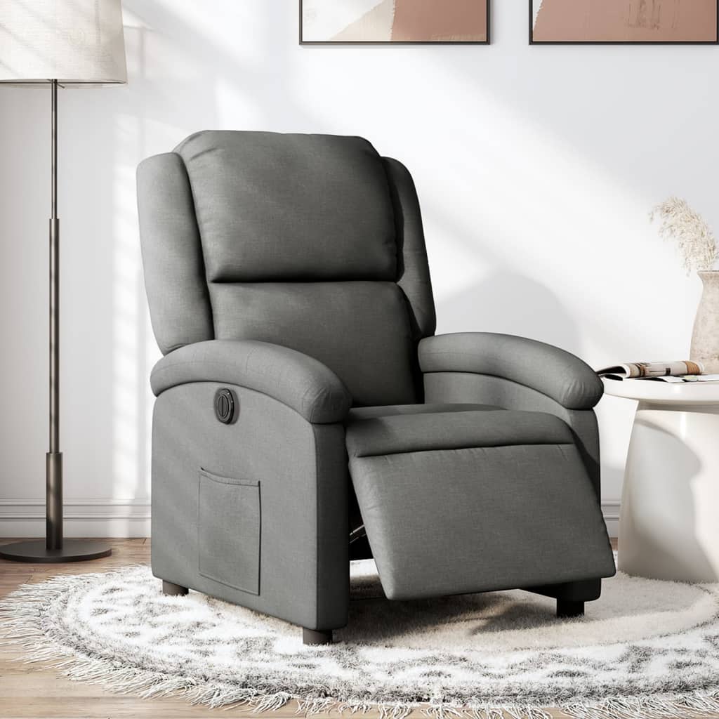 Vetonek Sillón reclinable eléctrico de tela gris oscuro