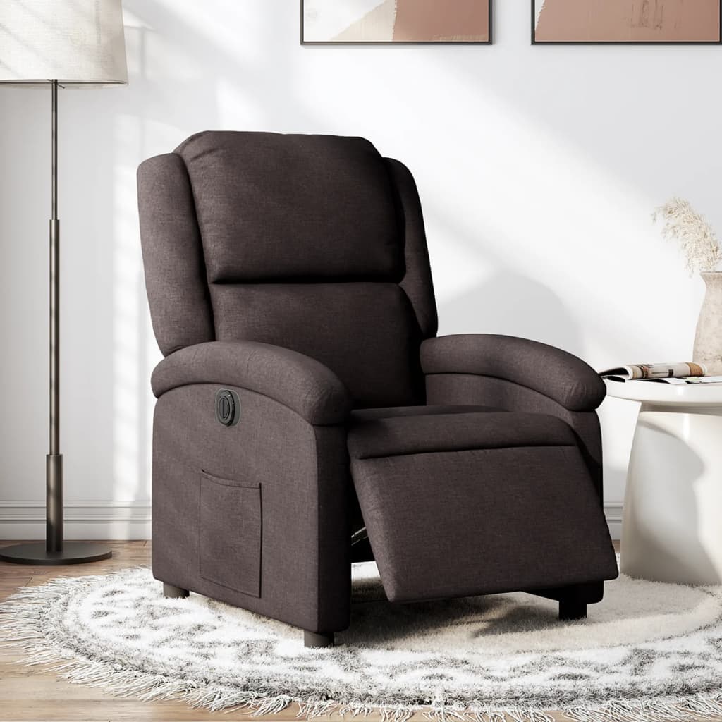 Vetonek Sillón reclinable eléctrico tela marrón oscuro