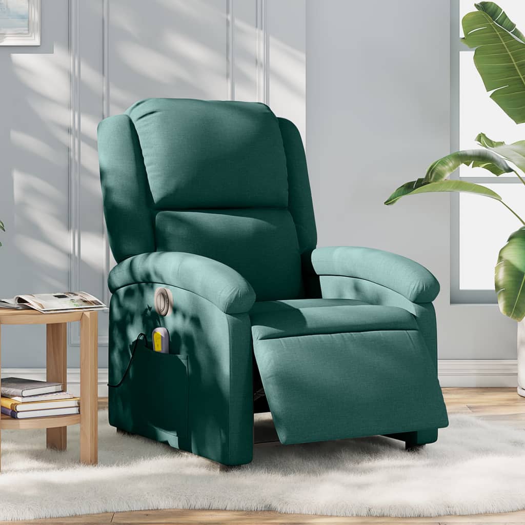 Vetonek Sillón reclinable de masaje eléctrico tela verde oscuro