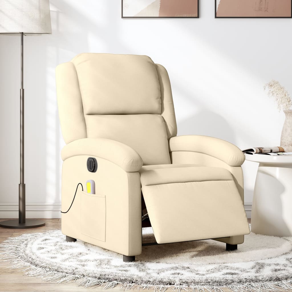 Vetonek Sillón reclinable de masaje eléctrico tela color crema