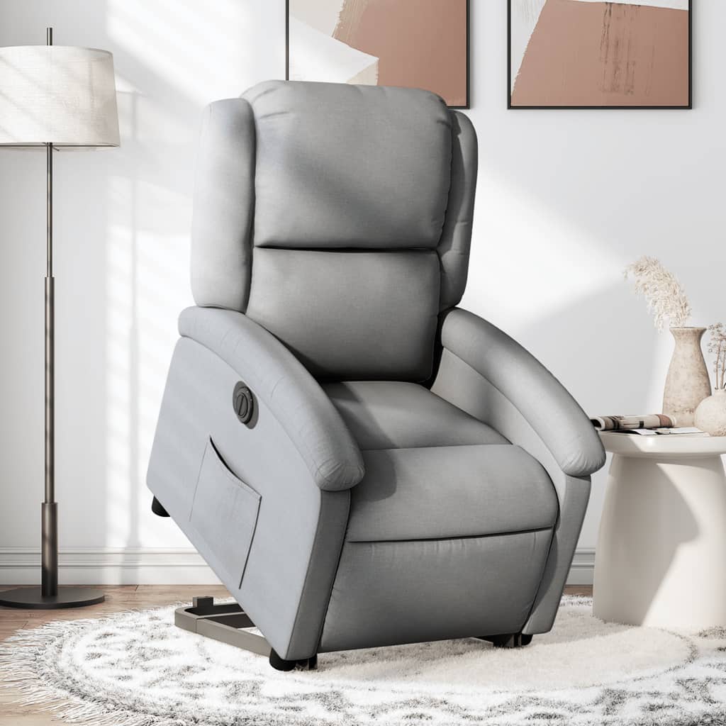 Vetonek Sillón eléctrico reclinable elevable de tela gris claro