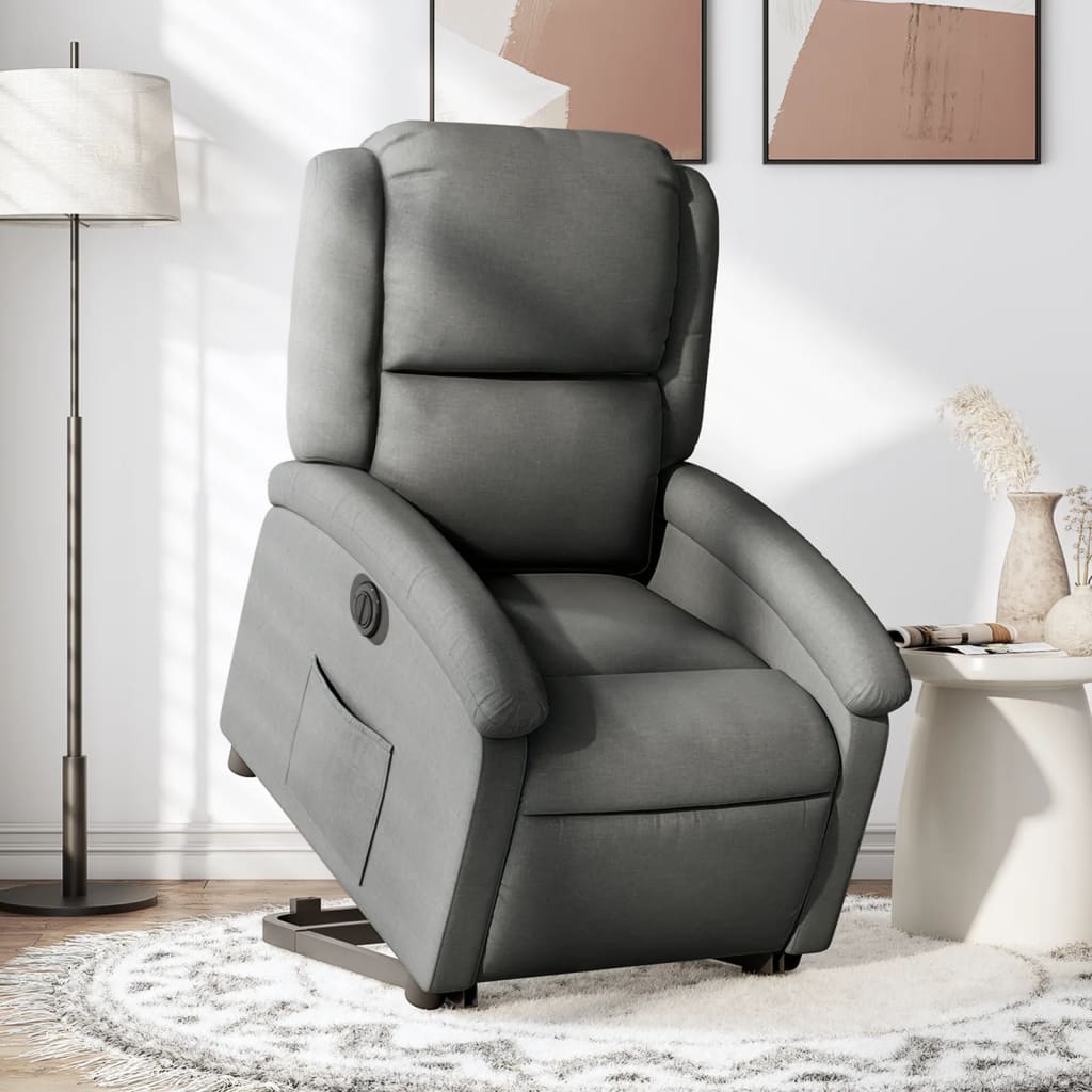 Vetonek Sillón eléctrico reclinable elevable de tela gris oscuro