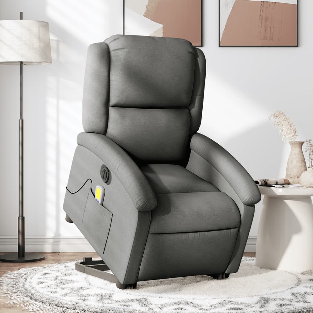 Vetonek Sillón de masaje eléctrico reclinable elevable tela gris oscuro