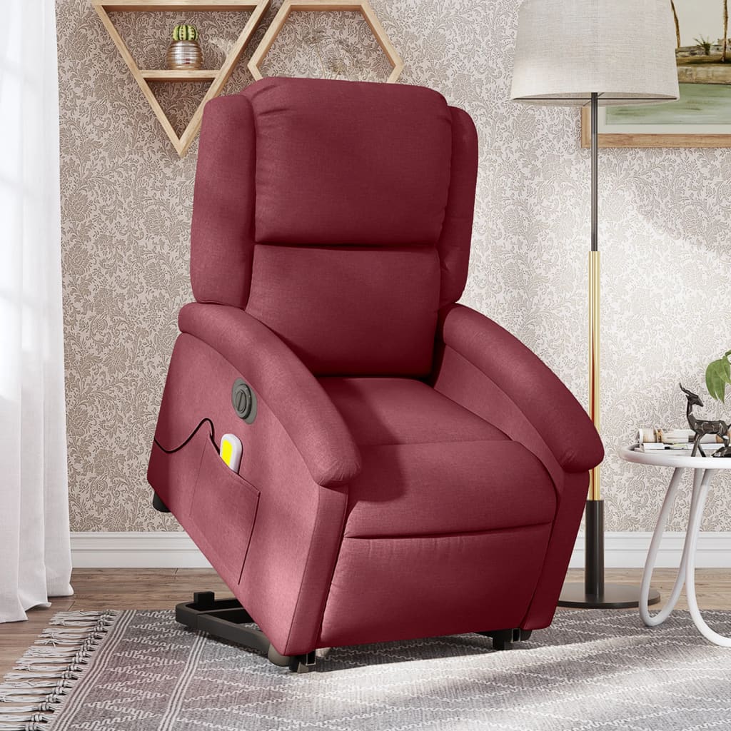 Vetonek Sillón de masaje elevable eléctrico tela rojo tinto