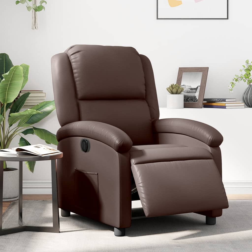 Vetonek Sillón reclinable eléctrico de cuero sintético marrón