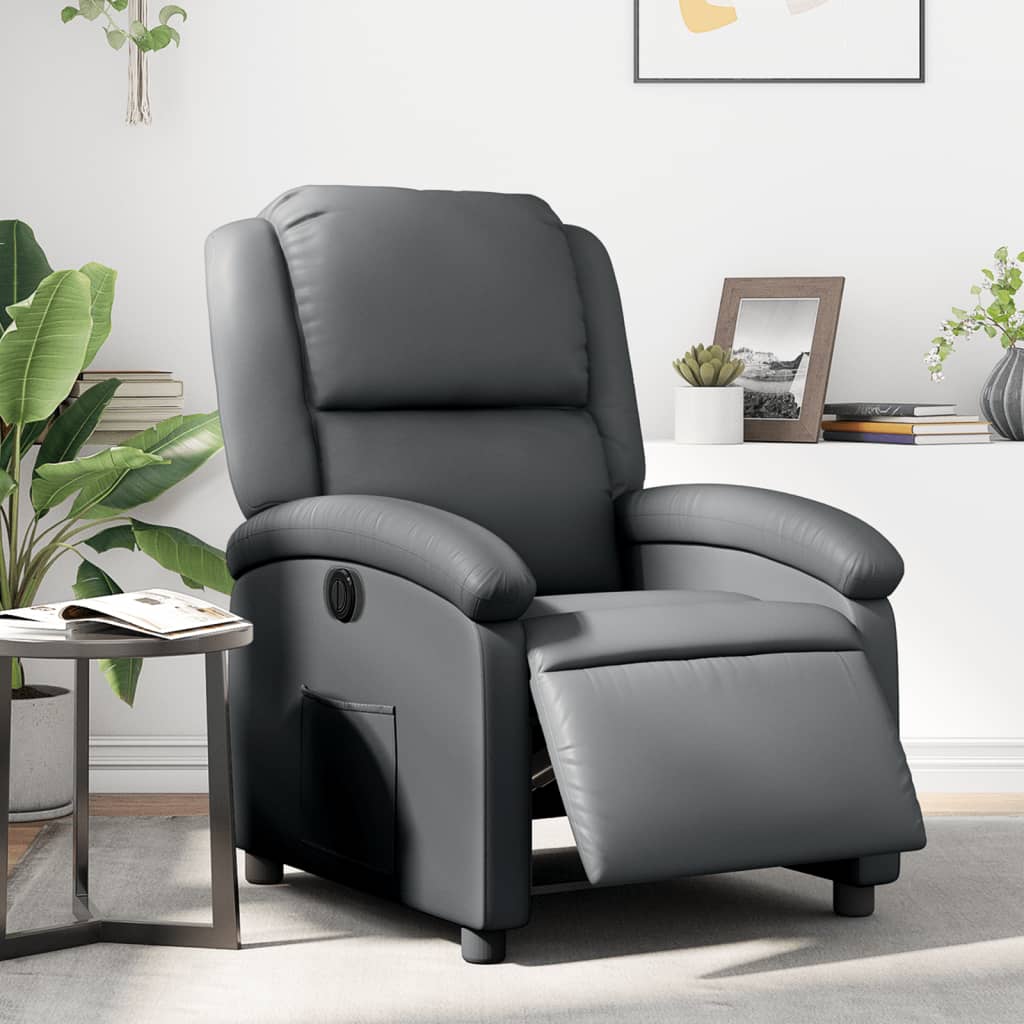 Vetonek Sillón reclinable eléctrico de cuero sintético gris