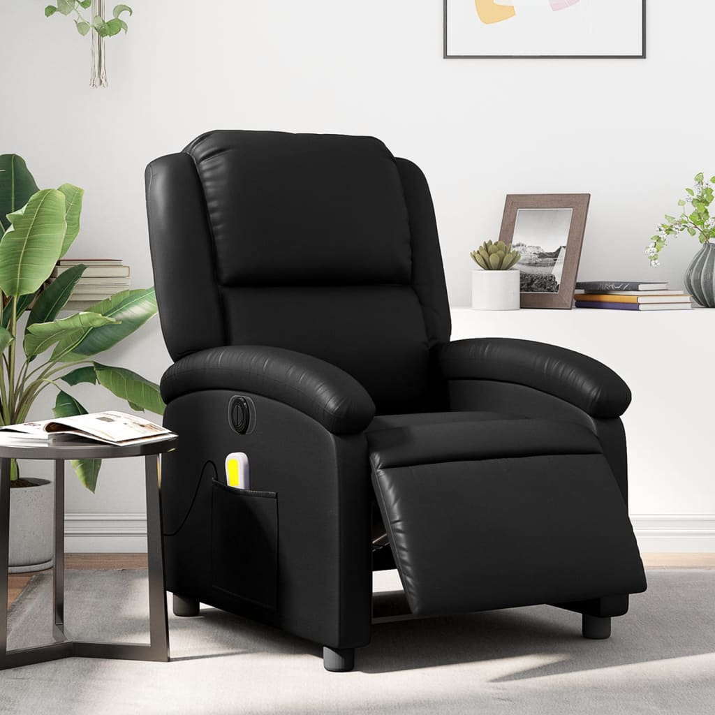 Vetonek Sillón de masaje reclinable eléctrico cuero sintético negro