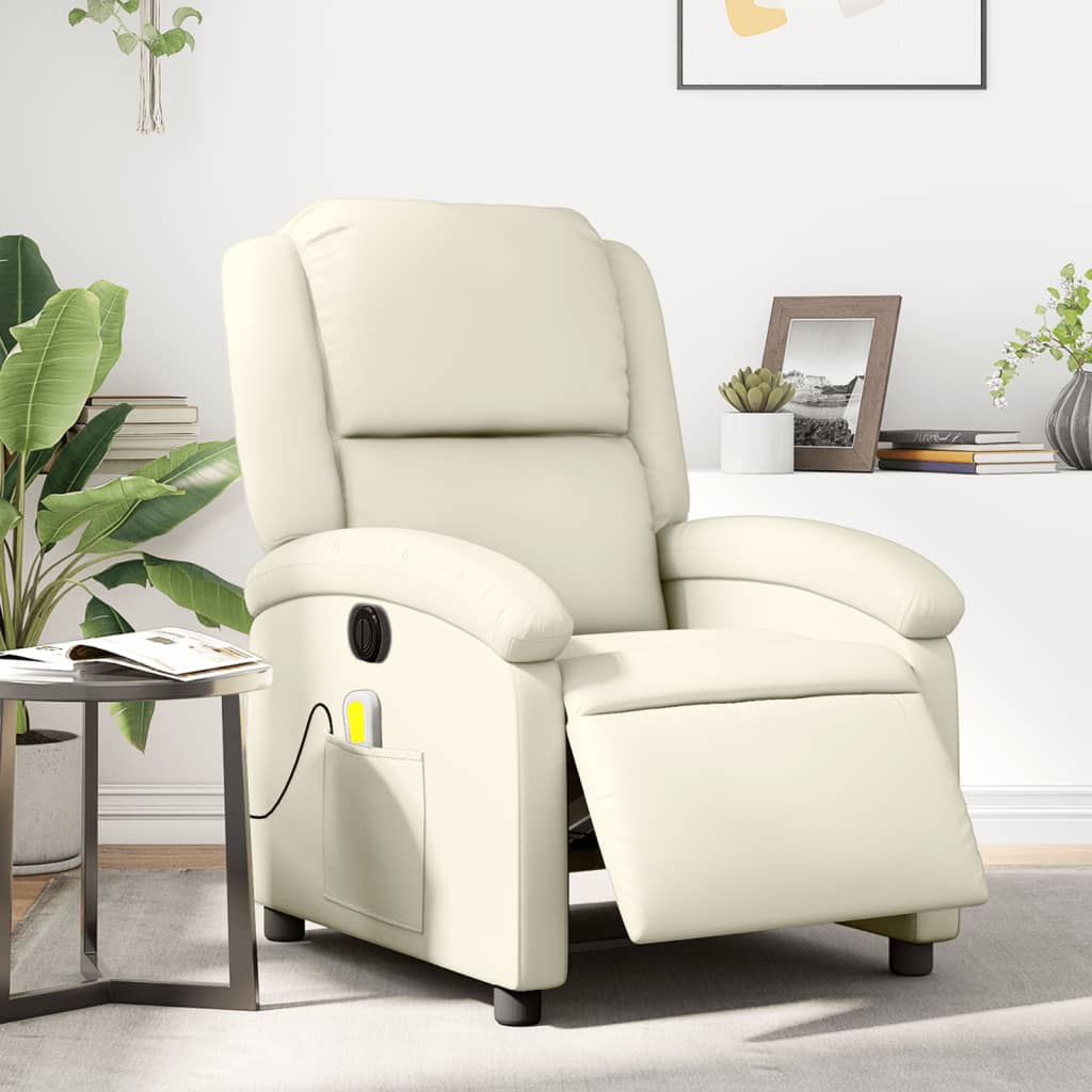 Vetonek Sillón de masaje reclinable eléctrico cuero sintético crema