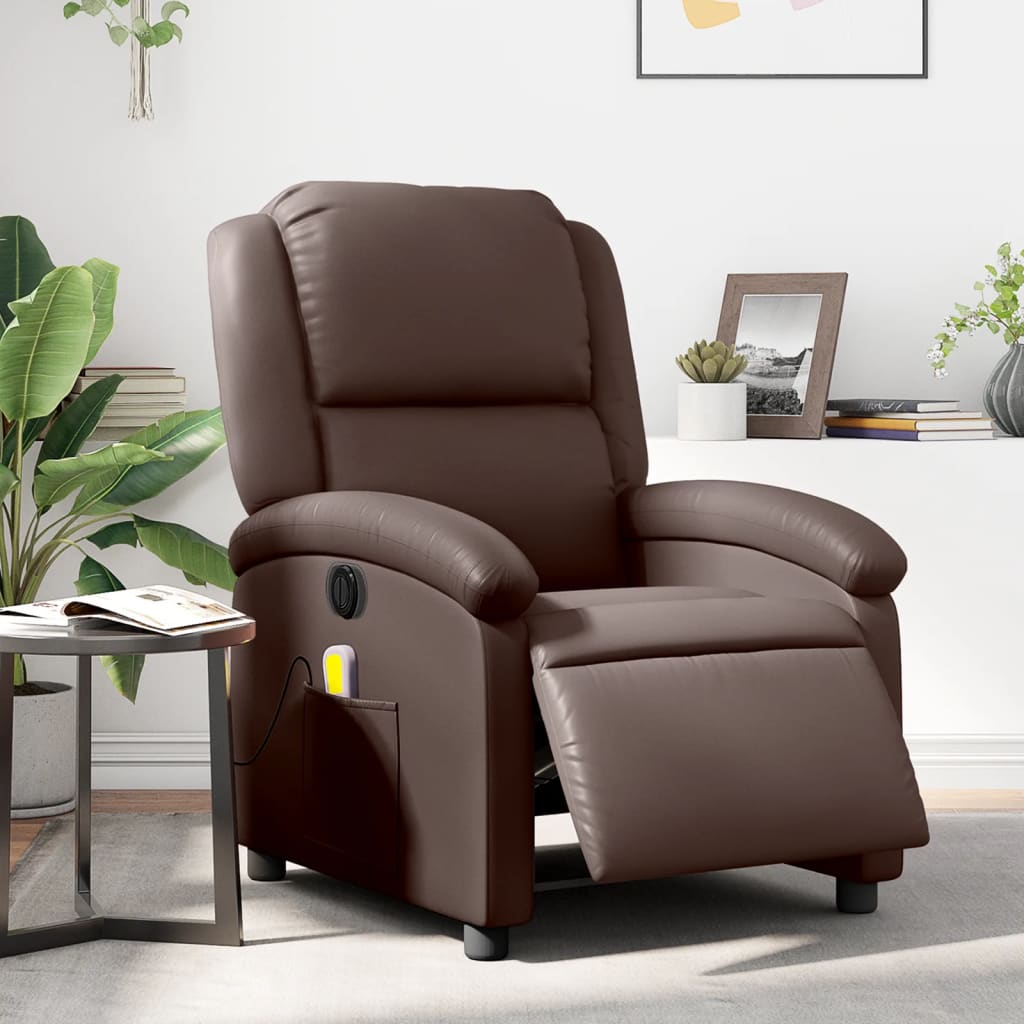 Vetonek Sillón de masaje reclinable eléctrico cuero sintético marrón