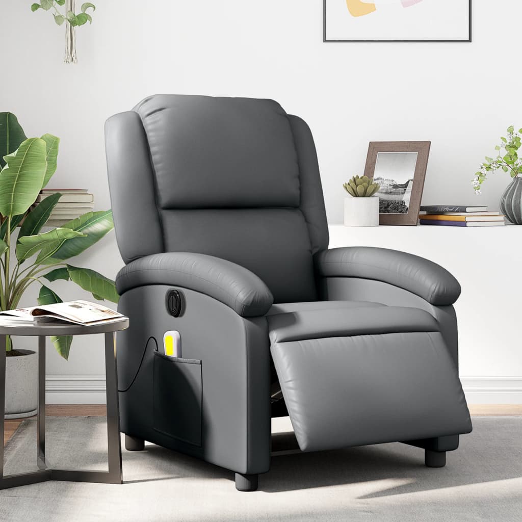 Vetonek Sillón de masaje reclinable eléctrico cuero sintético gris