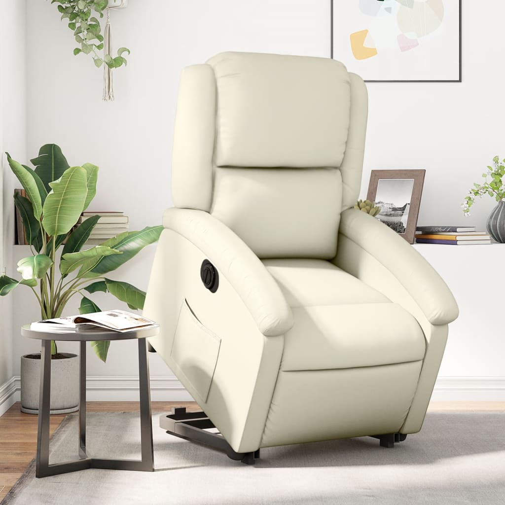 Vetonek Sillón reclinable elevable eléctrico de cuero sintético crema