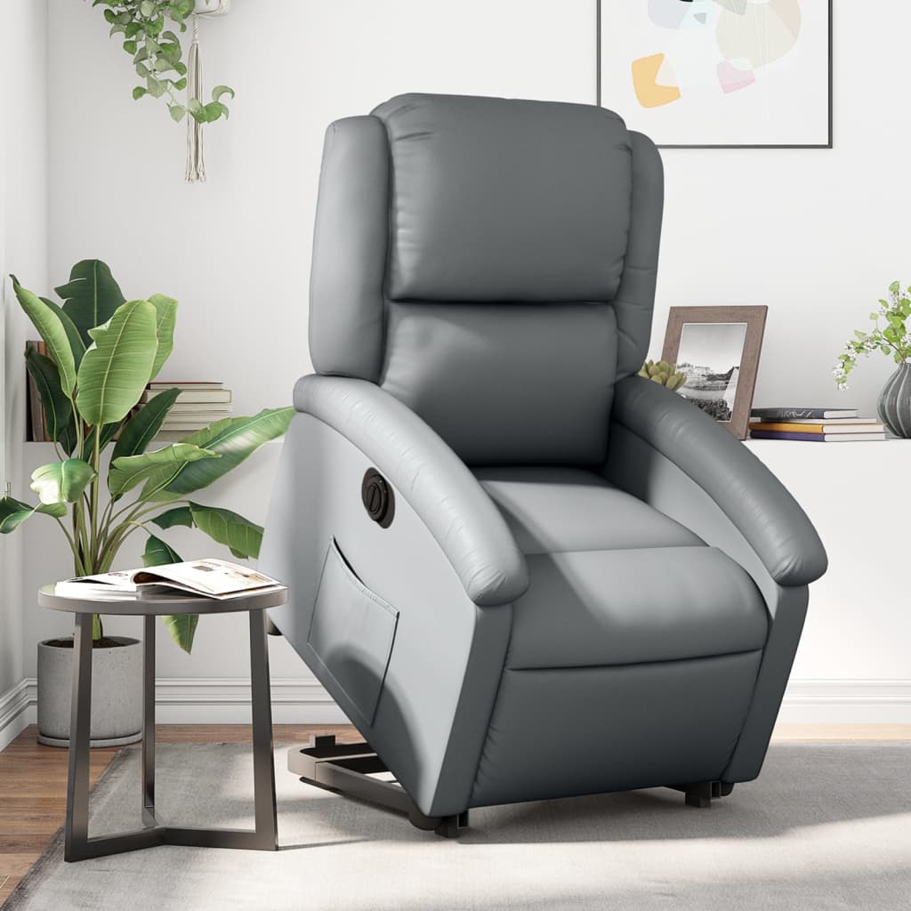 Vetonek Sillón reclinable elevable eléctrico de cuero sintético gris