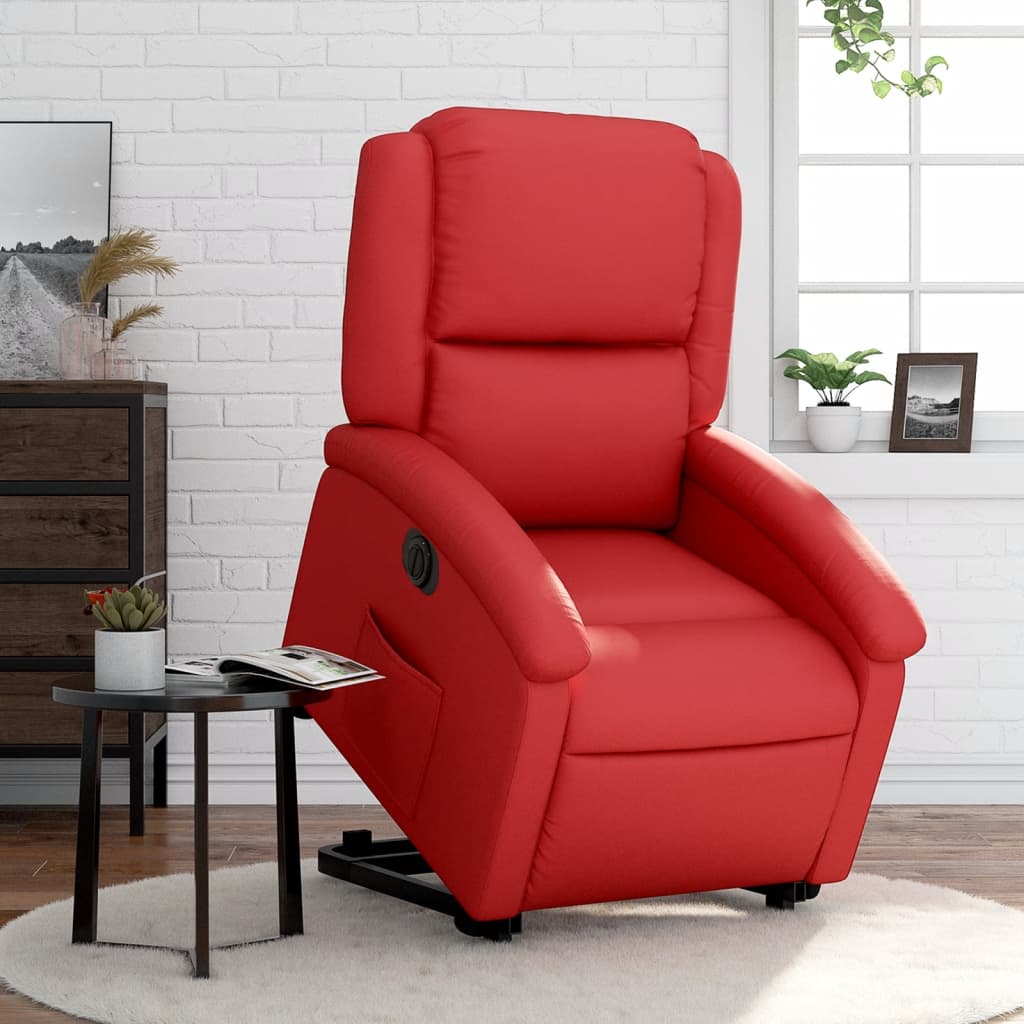 Vetonek Sillón elevable eléctrico cuero artificial rojo