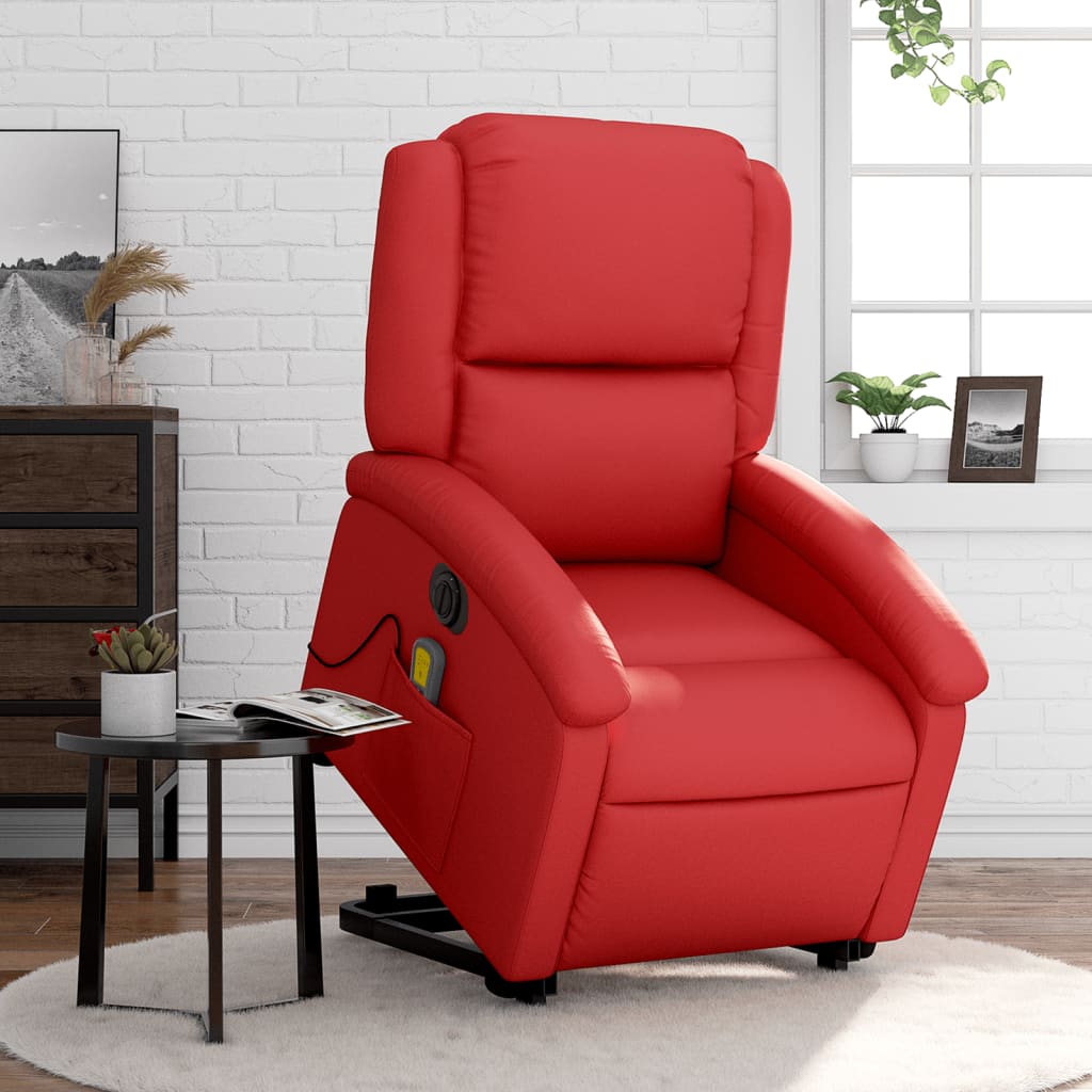 Vetonek Sillón de majaje elevable eléctrico cuero artificial rojo