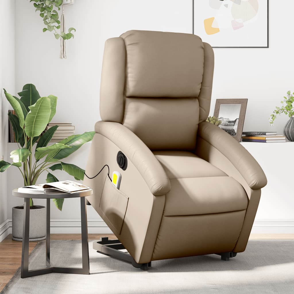 Vetonek Sillón reclinable de masaje eléctrico cuero sintético capuchino