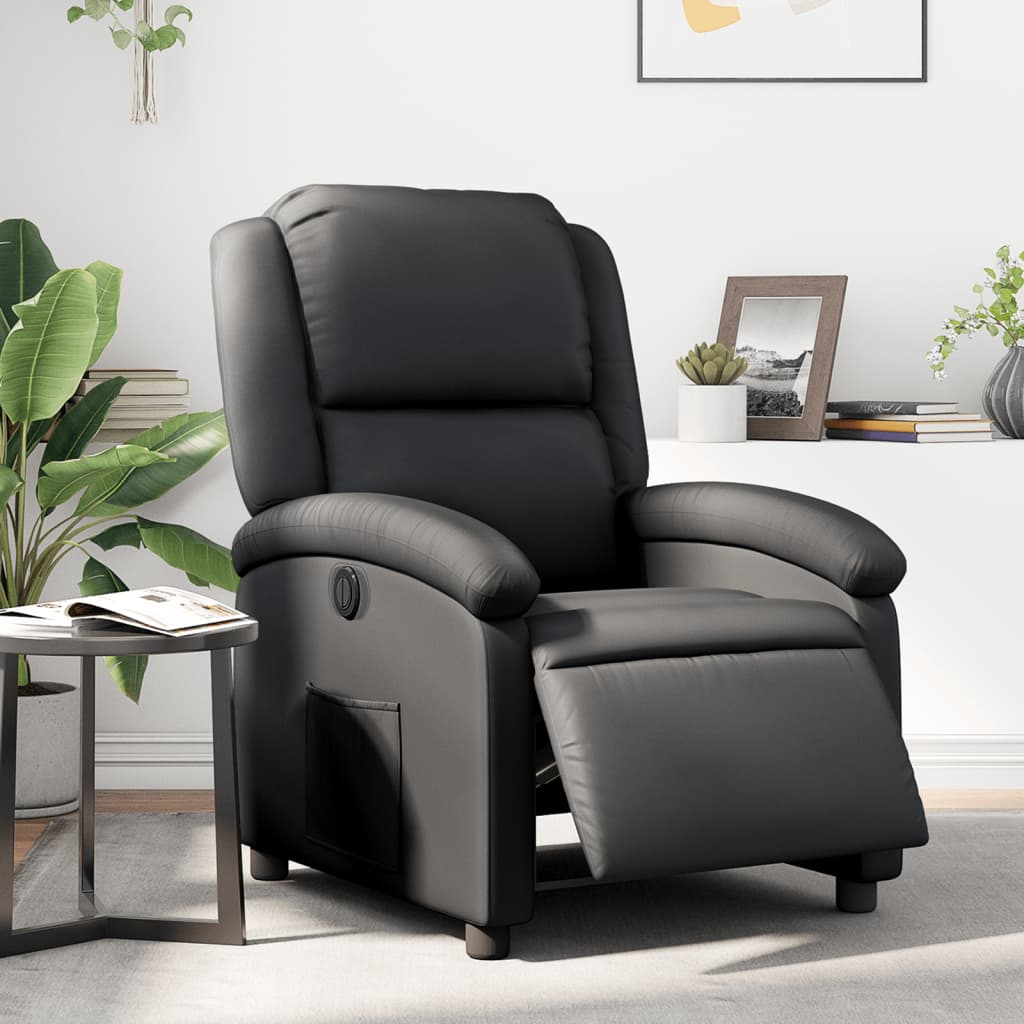 Vetonek Sillón reclinable eléctrico de cuero auténtico negro