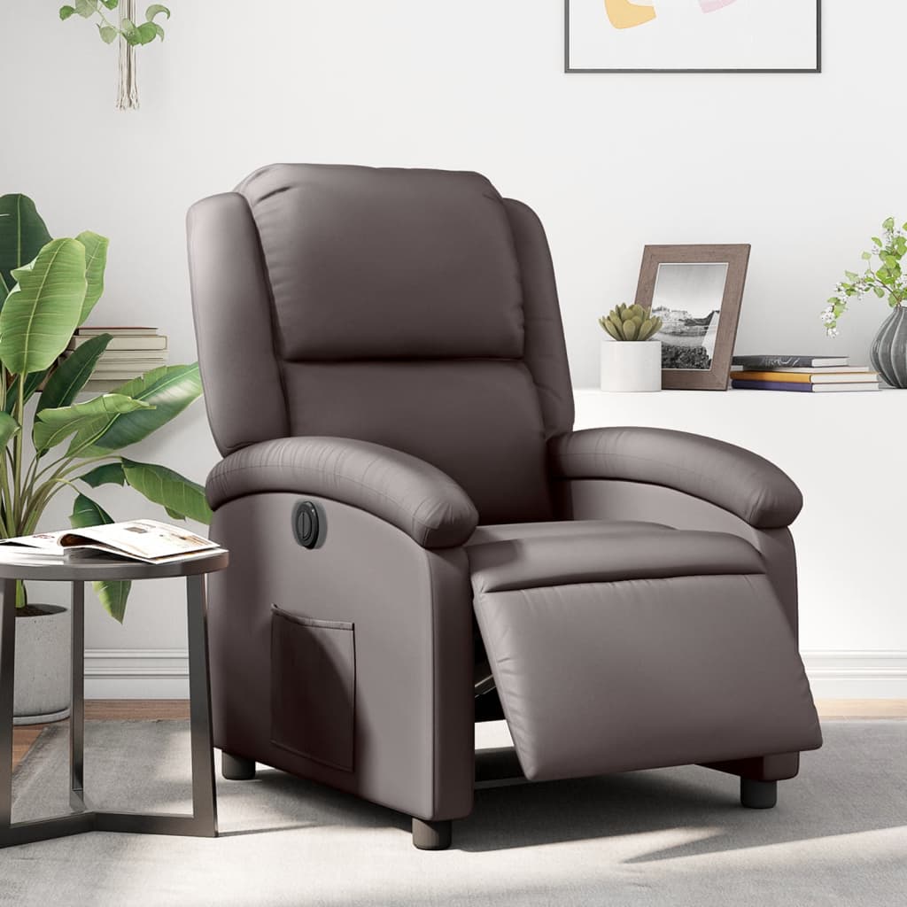 Vetonek Sillón reclinable eléctrico de cuero auténtico marrón oscuro