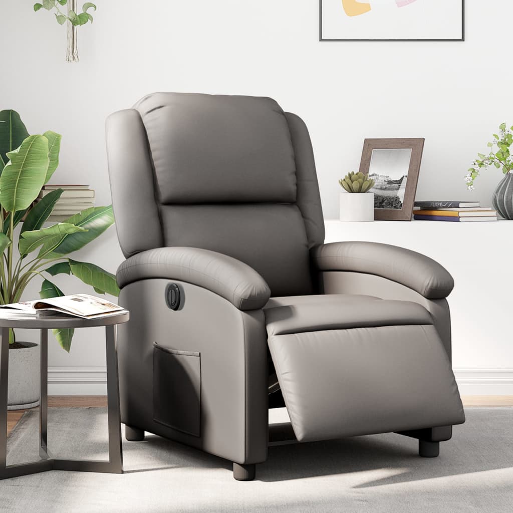 Vetonek Sillón reclinable eléctrico de cuero auténtico gris