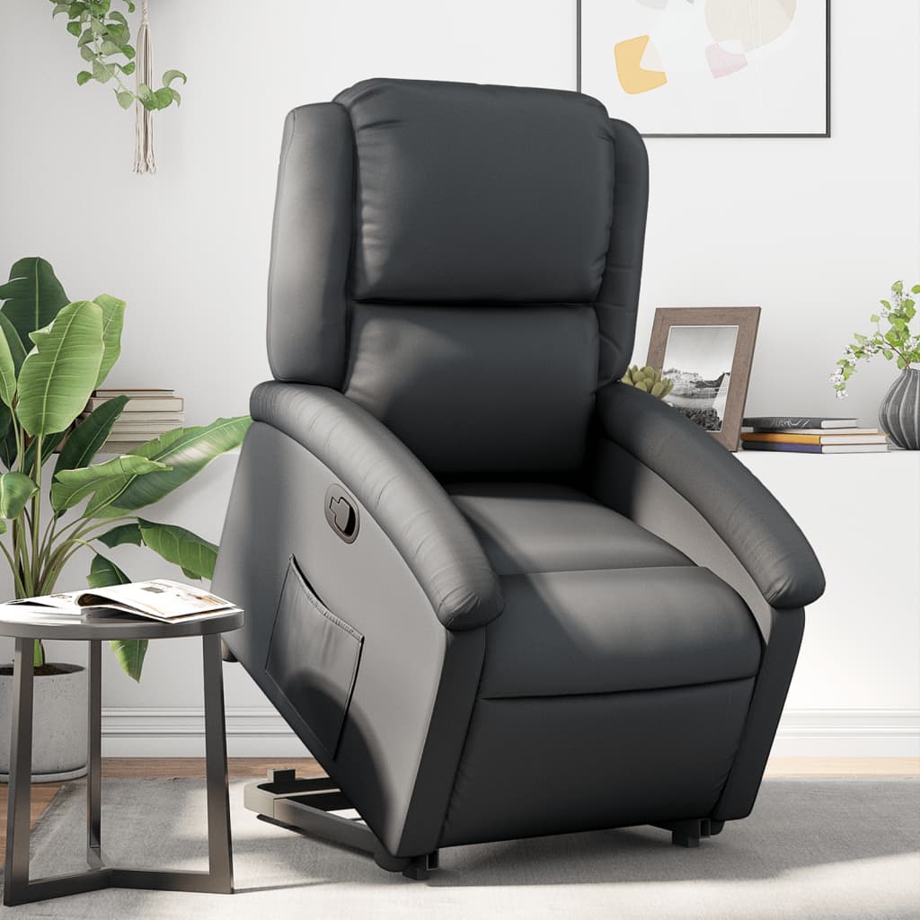 Vetonek Sillón reclinable elevable cuero auténtico negro