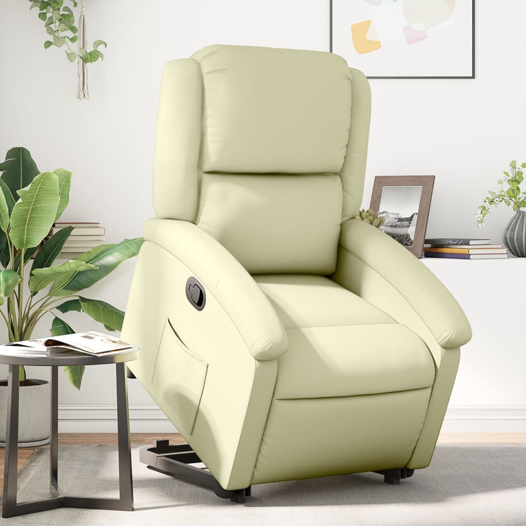 Vetonek Sillón reclinable elevable cuero auténtico color crema